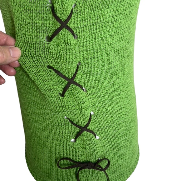 Finity Studio Green Acrylic Cotton V-neck Long Sleeve Leather Laced Sides Sz M - Picture 7 of 11